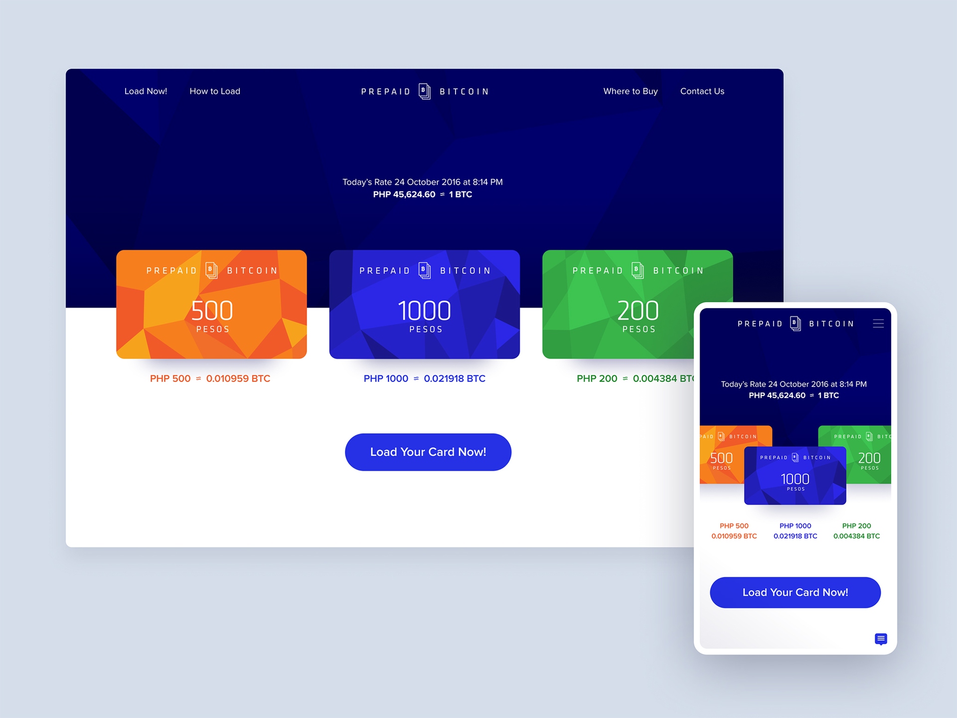 Prepaid Bitcoin - Website landing page and responsive